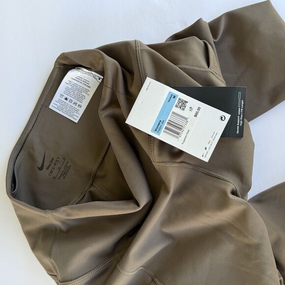 NWT Nike One Women's High-Waist 7/8 Leggings with Pockets Dri-fit Brown Medium - Picture 3 of 3